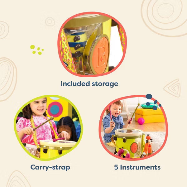 B. Toys Parum Pum Pum Drum Set – 7pc Toddler Music Kit