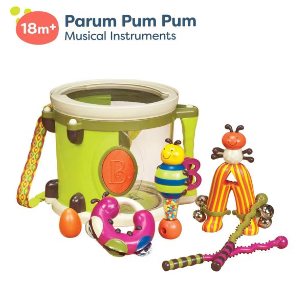 B. Toys Parum Pum Pum Drum Set – 7pc Toddler Music Kit