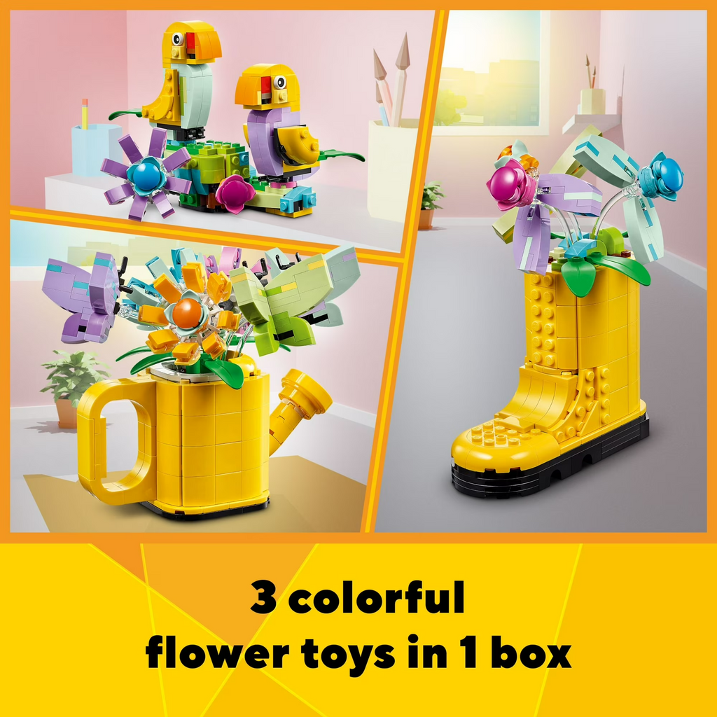 LEGO Creator 3-in-1 Flower Set - Watering Can, Boots & Birds Toy for Kids 8+