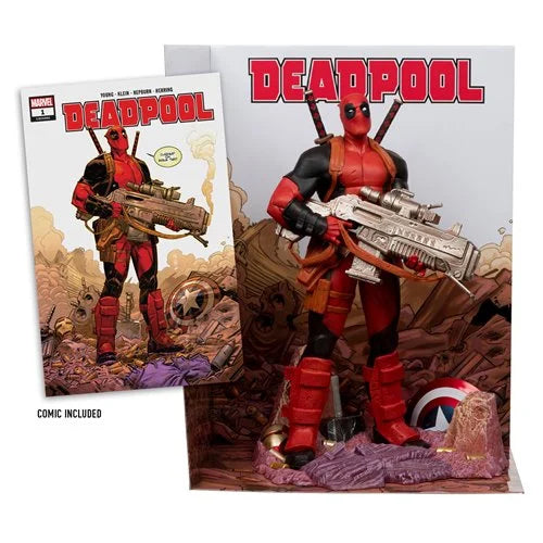 Marvel Deadpool #1 1:6 Scale Figure with Scene & Comic – Collectible Statue (10.5 Inches, Ages 14+)