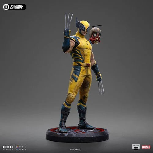 Marvel Wolverine statue in classic yellow costume with Headpool